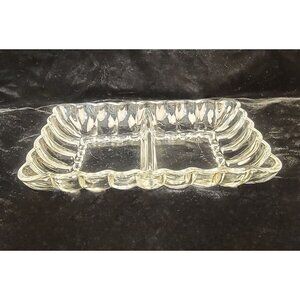 Vintage Clear Pressed Glass Divided Dish with Scalloped Edge